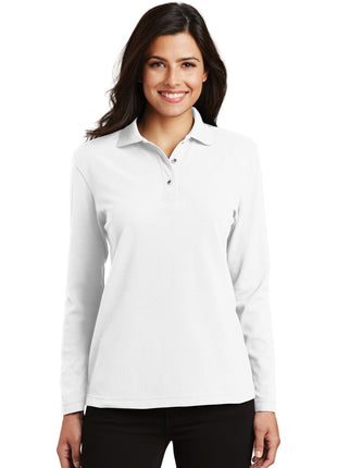 Port Authority® Women's Silk Touch™ Long Sleeve Polo.  L500LS - White | Port Authority
