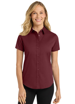 Port Authority® Women's Short Sleeve Easy Care  Shirt.  L508 - Burgundy/ Light Stone | Port Authority