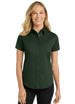 Port Authority® Women's Short Sleeve Easy Care  Shirt.  L508 - Dark Green/ Navy | Port Authority