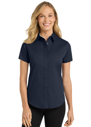 Port Authority® Women's Short Sleeve Easy Care  Shirt.  L508 - Navy/ Light Stone | Port Authority
