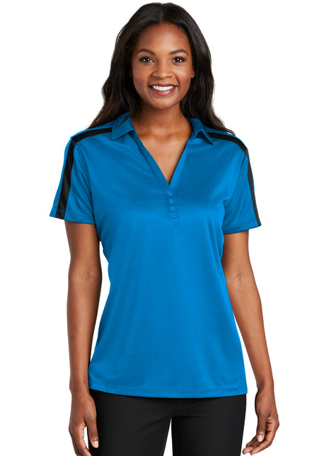 Port Authority® Women's Silk Touch™ Performance Colorblock Stripe Polo. L547 - Brilliant Blue/ Black | Port Authority