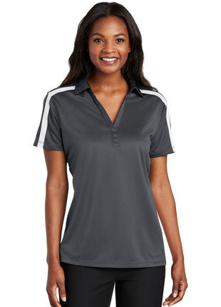 Port Authority® Women's Silk Touch™ Performance Colorblock Stripe Polo. L547 - Steel Grey/ White | Port Authority