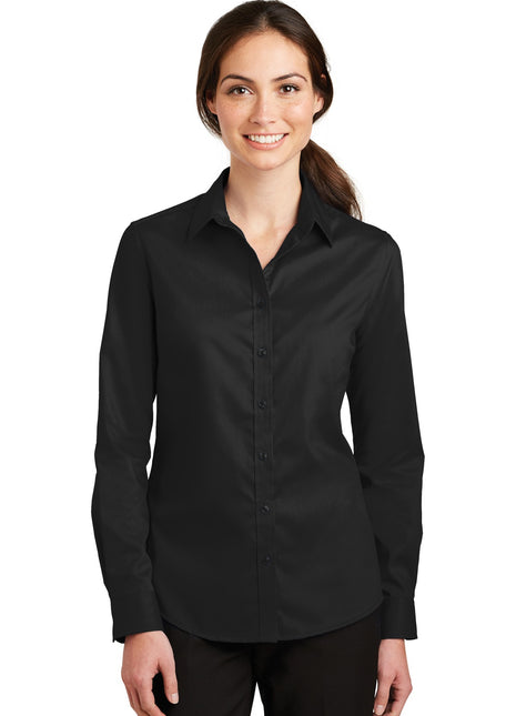 Port Authority® Women's SuperPro™ Twill Shirt. L663 - Black | Port Authority