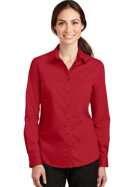 Port Authority® Women's SuperPro™ Twill Shirt. L663 - Rich Red | Port Authority