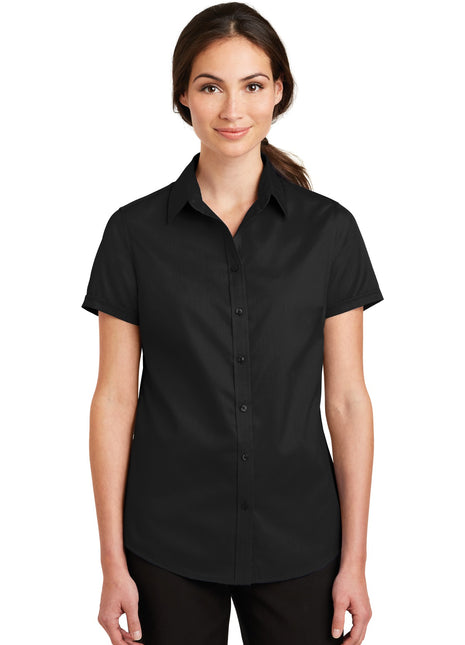 Port Authority® Women's Short Sleeve SuperPro™ Twill Shirt. L664 - Black | Port Authority