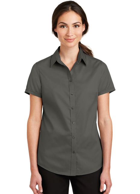 Port Authority® Women's Short Sleeve SuperPro™ Twill Shirt. L664 - Sterling Grey | Port Authority