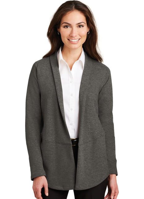 Port Authority® Women's Interlock Cardigan. L807 - Charcoal Heather/ Medium Heather Grey | Port Authority