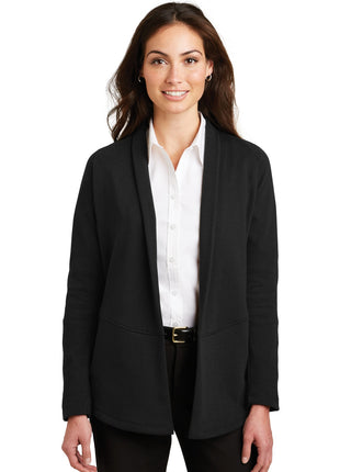 Port Authority® Women's Interlock Cardigan. L807 - Deep Black/ Charcoal Heather | Port Authority