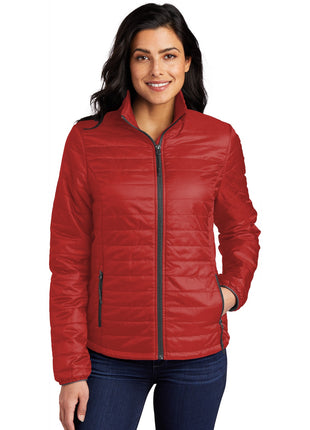 Port Authority® Women's Packable Puffy Jacket L850 - Fire Red/ Graphite | Port Authority