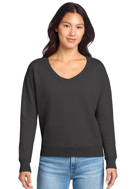 Port & Co™ Women's Beach Wash® Garment-Dyed V-Neck Sweatshirt LPC098V - Coal | Port & Co