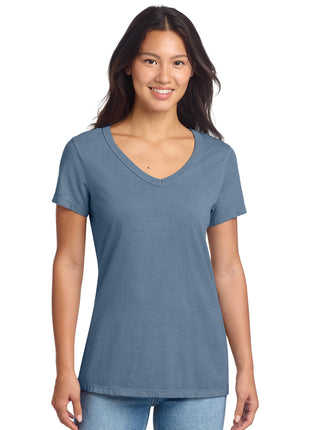 Port & Co™ Women's Beach Wash® Garment-Dyed V-Neck Tee LPC099V - Faded Denim | Port & Co