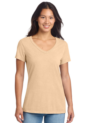 Port & Co™ Women's Beach Wash® Garment-Dyed V-Neck Tee LPC099V - Peach | Port & Co