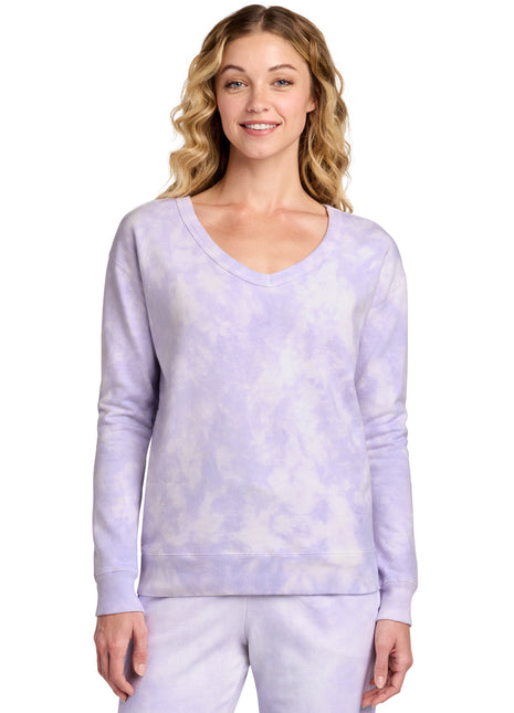 Port & Co™ Women's Beach Wash® Cloud Tie-Dye V-Neck Sweatshirt LPC140V - Amethyst | Port & Co