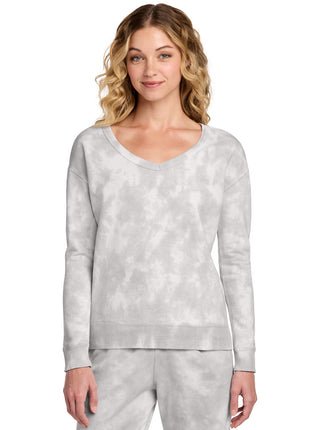 Port & Co™ Women's Beach Wash® Cloud Tie-Dye V-Neck Sweatshirt LPC140V - Dove Grey | Port & Co