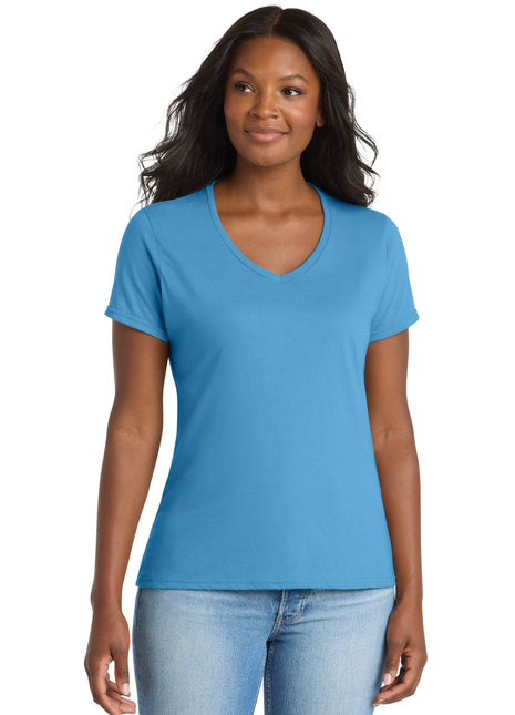 Port & Co™ Women's Performance Blend V-Neck Tee. LPC381V - Aquatic Blue | Port & Co
