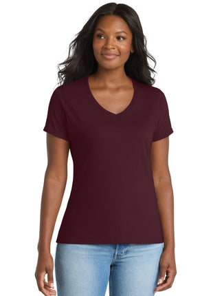 Port & Co™ Women's Performance Blend V-Neck Tee. LPC381V - Athletic Maroon | Port & Co