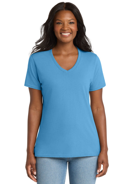 Port & Co™ Women's Core Cotton V-Neck Tee. LPC54V - Aquatic Blue | Port & Co
