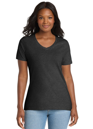 Port & Co™ Women's Core Cotton V-Neck Tee. LPC54V - Dark Heather Grey | Port & Co