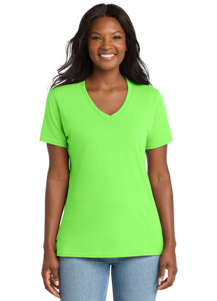 Port & Co™ Women's Core Cotton V-Neck Tee. LPC54V - Neon Green | Port & Co