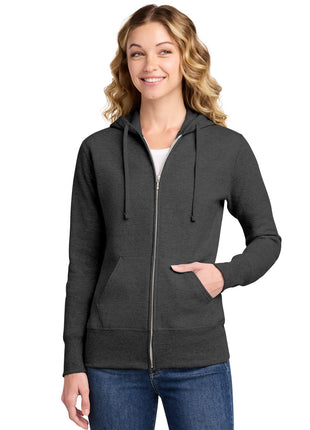 Port & Co™ Women's Core Fleece Full-Zip Hooded Sweatshirt. LPC78ZH - Dark Heather Grey | Port & Co