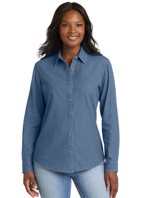 Port & Co™ Women's Long Sleeve Value Denim Shirt.  LSP10 - Faded Blue | Port & Co