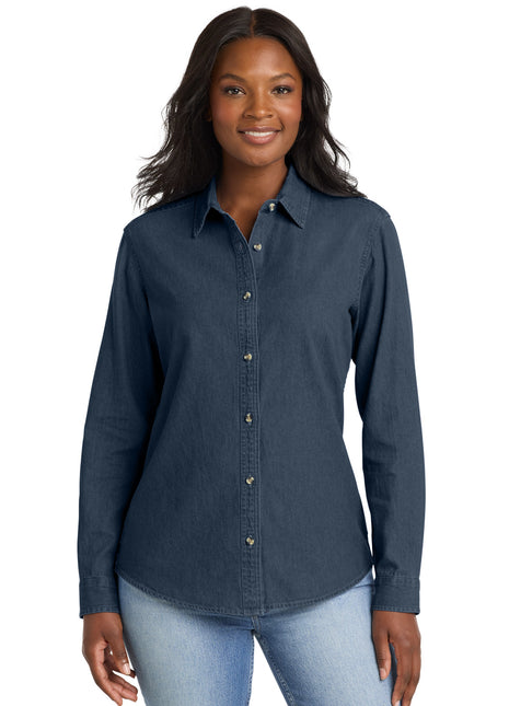 Port & Co™ Women's Long Sleeve Value Denim Shirt.  LSP10 - Ink Blue | Port & Co