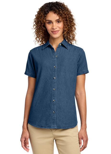 Port & Co™ Women's Short Sleeve Value Denim Shirt.  LSP11 - Ink Blue | Port & Co
