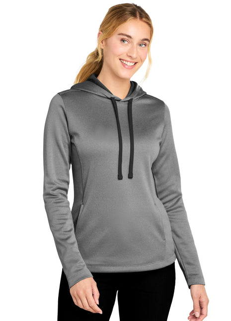 Sport-Tek ® Women's PosiCharge ® Sport-Wick ® Heather Fleece Hooded Pullover. LST264 - Black Heather | Sport-Tek
