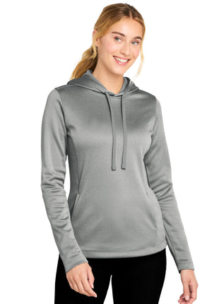 Sport-Tek ® Women's PosiCharge ® Sport-Wick ® Heather Fleece Hooded Pullover. LST264 - Dark Silver Heather | Sport-Tek