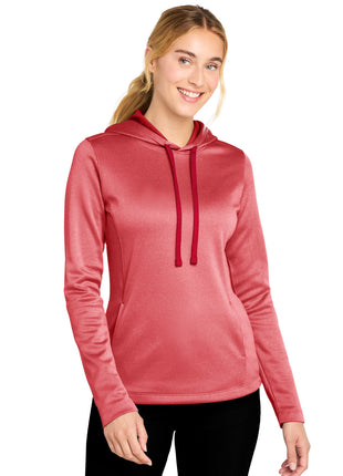Sport-Tek ® Women's PosiCharge ® Sport-Wick ® Heather Fleece Hooded Pullover. LST264 - Deep Red Heather | Sport-Tek