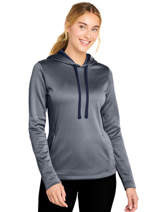 Sport-Tek ® Women's PosiCharge ® Sport-Wick ® Heather Fleece Hooded Pullover. LST264 - True Navy Heather | Sport-Tek