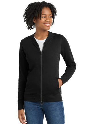 Sport-Tek ® Women's Lightweight French Terry Bomber LST274 - Black | Sport-Tek