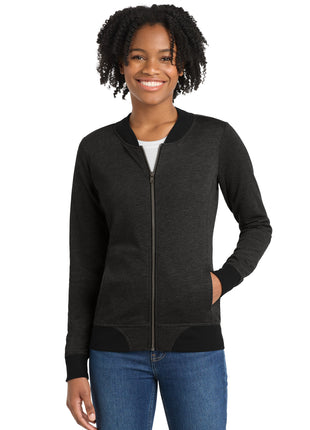 Sport-Tek ® Women's Lightweight French Terry Bomber LST274 - Heather Black | Sport-Tek