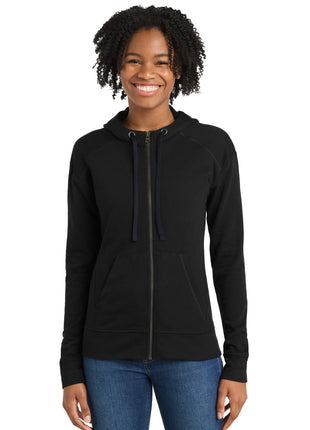 Sport-Tek ® Women's PosiCharge ® Tri-Blend Wicking Fleece Full-Zip Hooded Jacket LST293 - Black Triad Solid | Sport-Tek