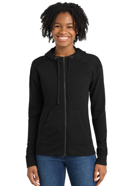 Sport-Tek ® Women's PosiCharge ® Tri-Blend Wicking Fleece Full-Zip Hooded Jacket LST293 - Black Triad Solid | Sport-Tek