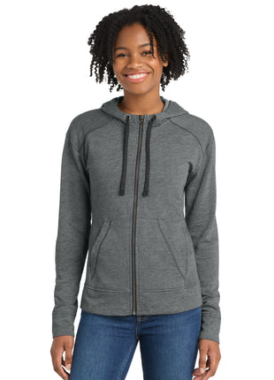 Sport-Tek ® Women's PosiCharge ® Tri-Blend Wicking Fleece Full-Zip Hooded Jacket LST293 - Dark Grey Heather | Sport-Tek