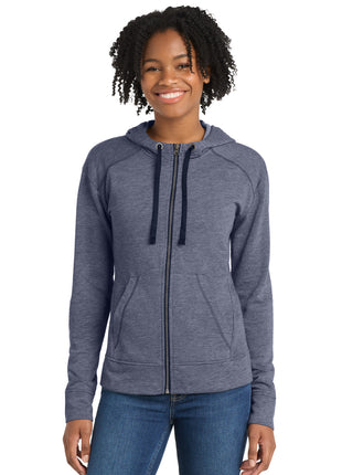 Sport-Tek ® Women's PosiCharge ® Tri-Blend Wicking Fleece Full-Zip Hooded Jacket LST293 - True Navy Heather | Sport-Tek
