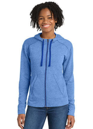 Sport-Tek ® Women's PosiCharge ® Tri-Blend Wicking Fleece Full-Zip Hooded Jacket LST293 - True Royal Heather | Sport-Tek