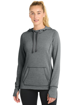 Sport-Tek ® Women's PosiCharge ® Tri-Blend Wicking Fleece Hooded Pullover. LST296 - Dark Grey Heather | Sport-Tek