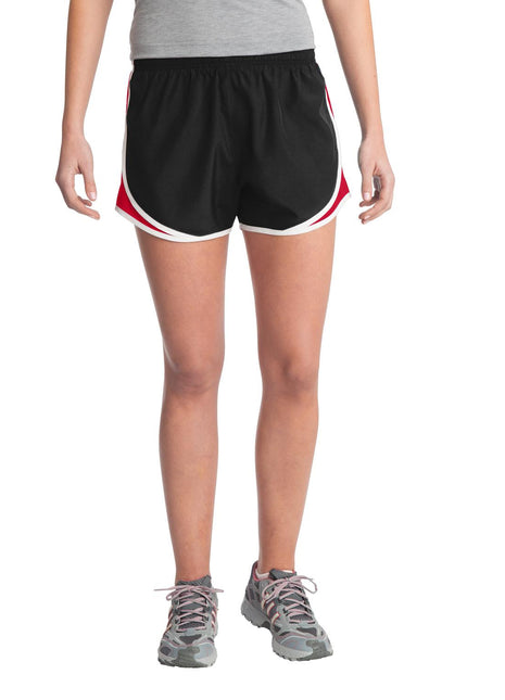 Sport-Tek® Women's Cadence Short. LST304 - Black/ True Red/ White | Sport-Tek