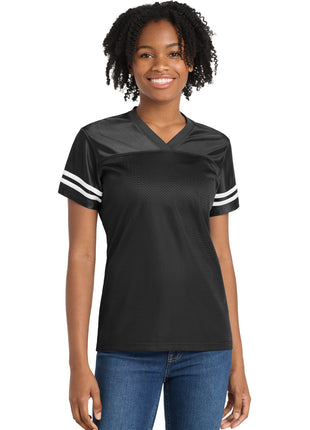Sport-Tek® Women's PosiCharge® Replica Jersey. LST307 - Black/ White | Sport-Tek