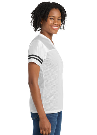 Sport-Tek® Women's PosiCharge® Replica Jersey. LST307 - White/ Black | Sport-Tek