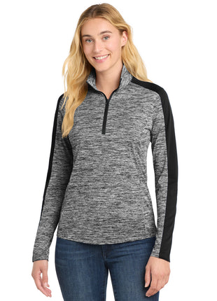Sport-Tek® Women's PosiCharge® Electric Heather Colorblock 1/4-Zip Pullover. LST397 - Black Electric/ Black | Sport-Tek
