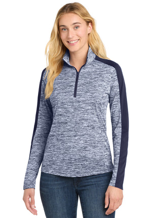 Sport-Tek® Women's PosiCharge® Electric Heather Colorblock 1/4-Zip Pullover. LST397 - True Navy Electric/ True Navy | Sport-Tek