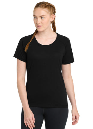 Sport-Tek ® Women's PosiCharge ® Tri-Blend Wicking Scoop Neck Raglan Tee. LST400 - Black Triad Solid | Sport-Tek