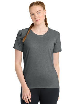Sport-Tek ® Women's PosiCharge ® Tri-Blend Wicking Scoop Neck Raglan Tee. LST400 - Dark Grey Heather | Sport-Tek