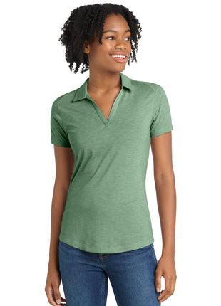 Sport-Tek ® Women's PosiCharge ® Tri-Blend Wicking Polo. LST405 - Forest Green Heather | Sport-Tek