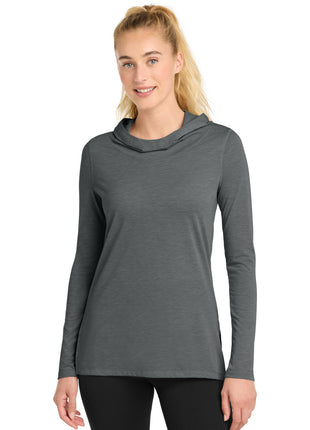Sport-Tek® Women's PosiCharge ® Tri-Blend Wicking Long Sleeve Hoodie LST406 - Dark Grey Heather | Sport-Tek