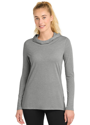 Sport-Tek® Women's PosiCharge ® Tri-Blend Wicking Long Sleeve Hoodie LST406 - Light Grey Heather | Sport-Tek