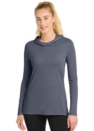 Sport-Tek® Women's PosiCharge ® Tri-Blend Wicking Long Sleeve Hoodie LST406 - True Navy Heather | Sport-Tek